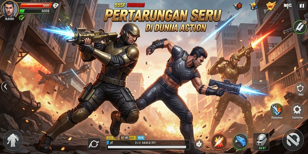 Tangkapan layar menunjukkan aksi penuh ketegangan dalam gameplay 555F.