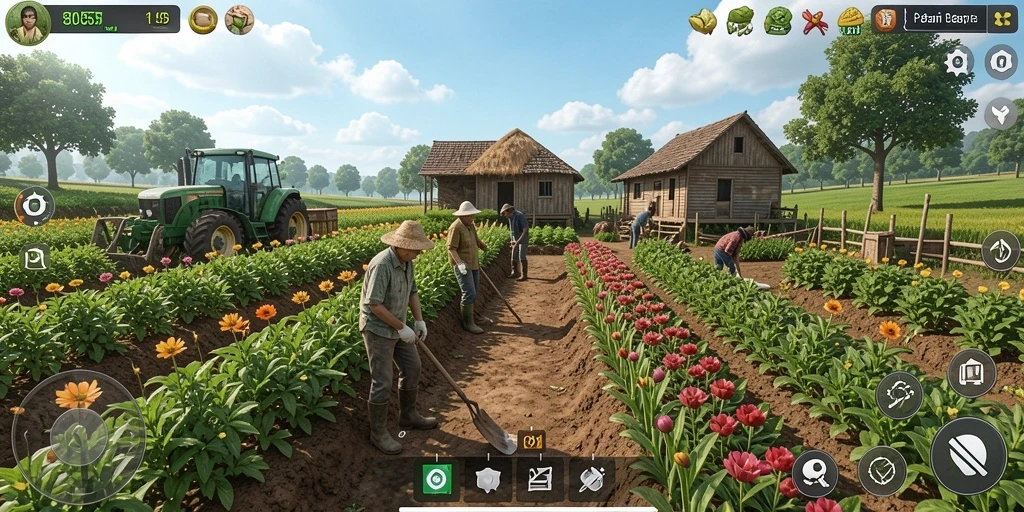 Menampilkan gameplay seru dalam mengelola kebun di 8055.