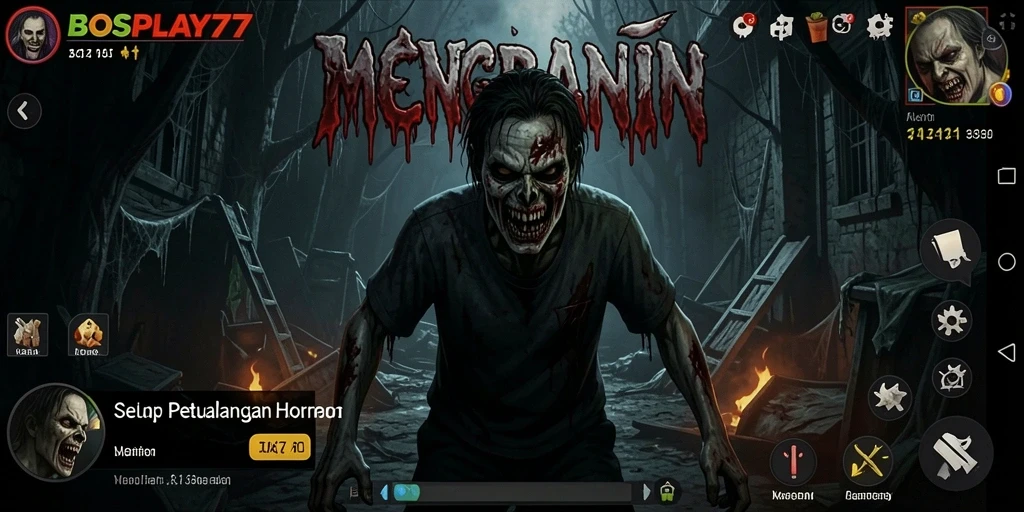 Screenshot menampilkan gameplay menegangkan BOSPLAY77 dengan suasana Horror yang mencekam.