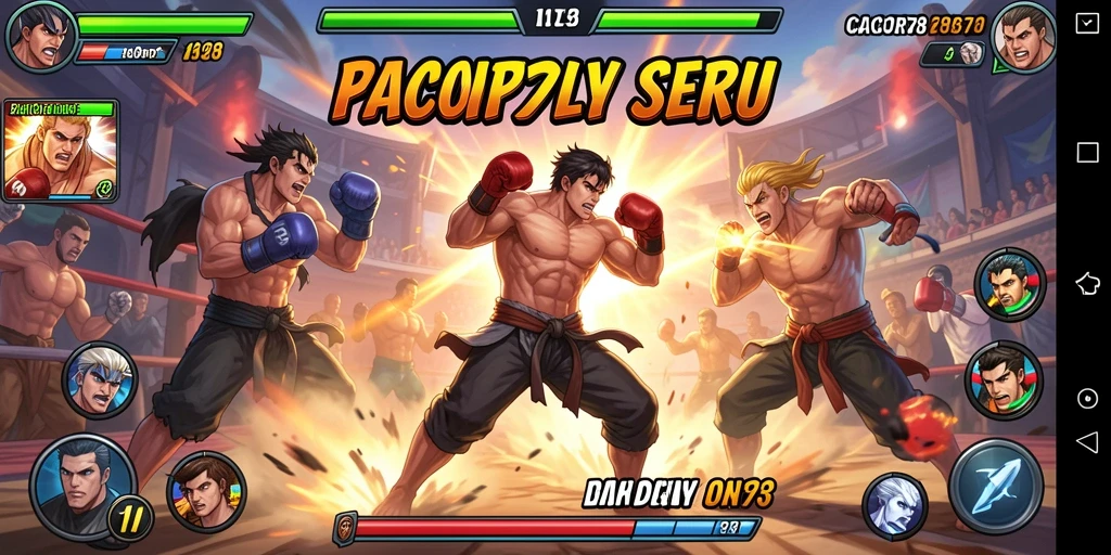 Gameplay CACOR78 yang intens di arena pertarungan.