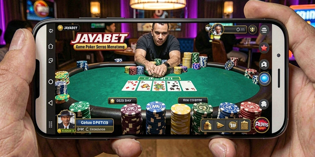 Screenshot utama gameplay JAYABET menampilkan suasana bermain poker yang menyenangkan.
