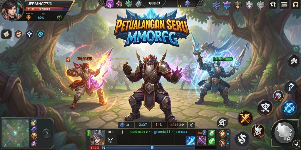 Screenshot gameplay JEPANG77 menampilkan pertempuran epik dalam dunia MMORPG.