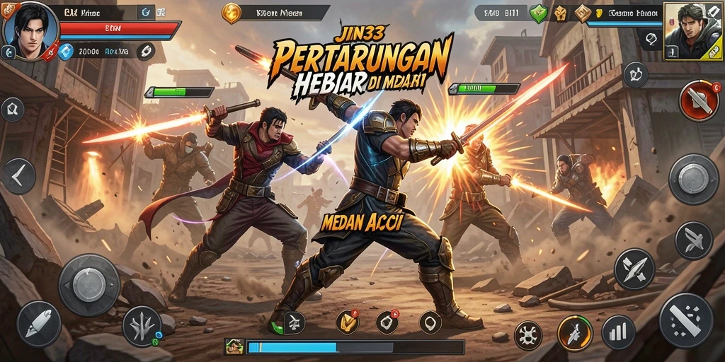 Screenshot JIN33 menampilkan pertarungan aksi intens dan grafis premium.