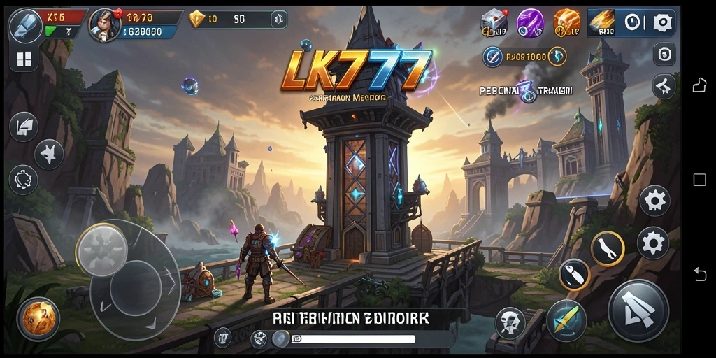 Screenshot gameplay LK777 yang menunjukkan pertarungan menara yang mendebarkan.
