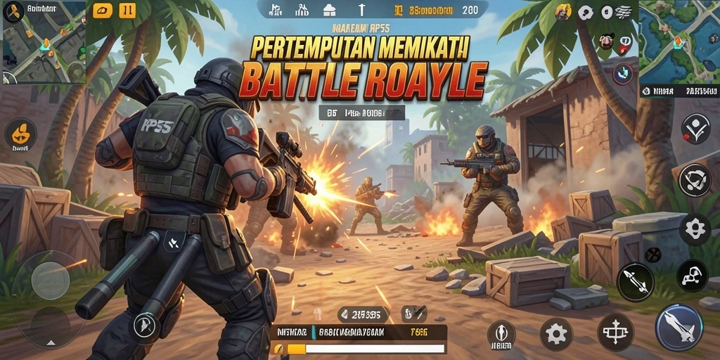 Tangkapan layar gameplay RP55 yang menampilkan pertempuran seru Battle Royale.