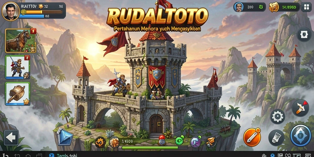 Tangkapan layar gameplay RUDALTOTO yang menunjukkan aksi pertahanan menara yang mendebarkan.